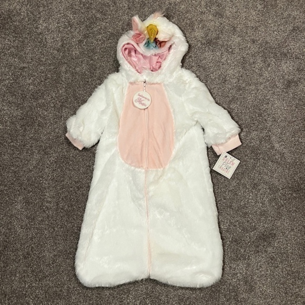 Dream Play Imagine Believe In Magic Plush Unicorn Bunting Bag w/Hood Size 3-6M